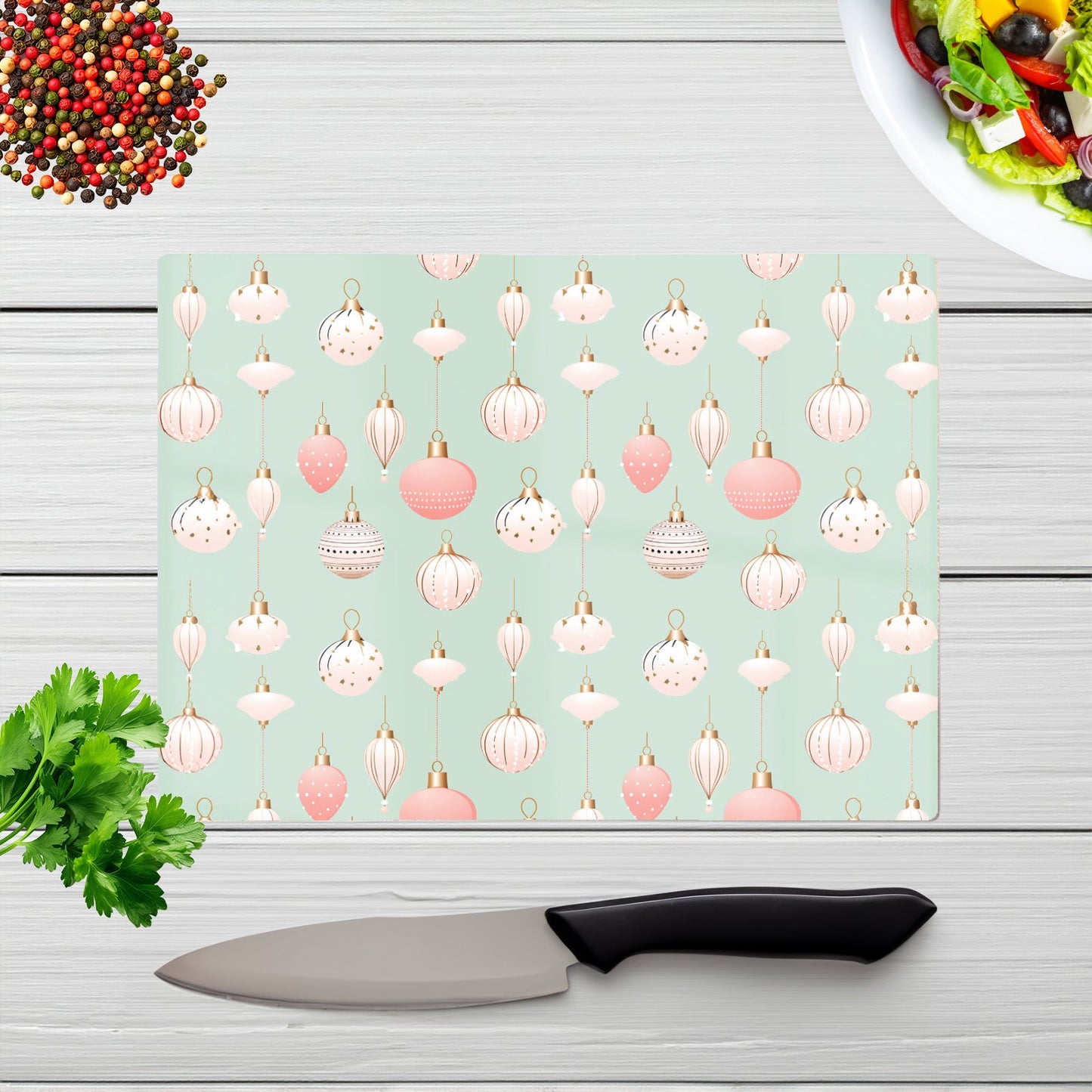 Christmas Decorations Pink And Green Glass Chopping Board