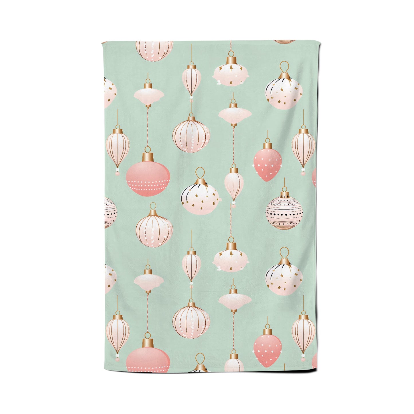 Christmas Decorations Pink And Green Tea Towel