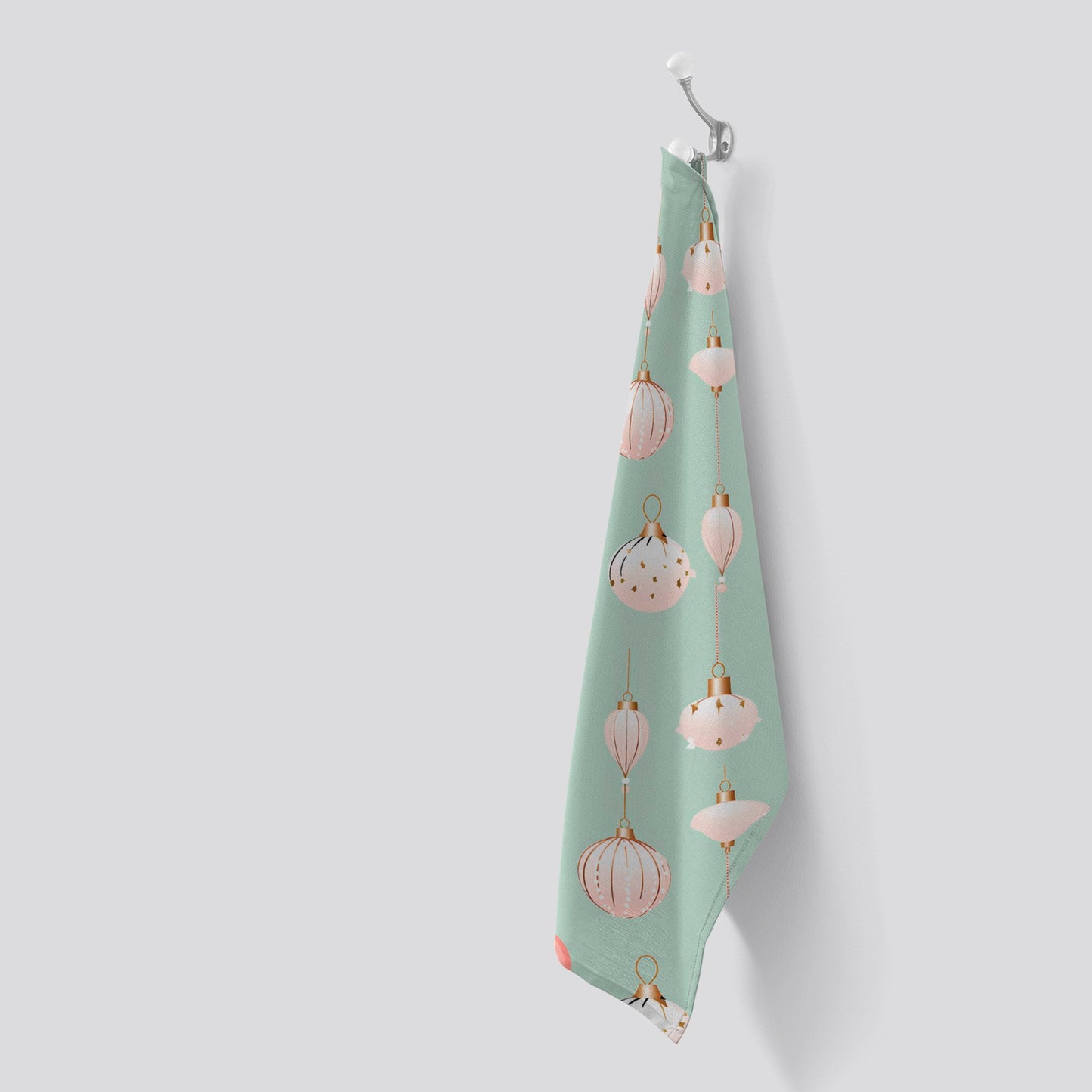Christmas Decorations Pink And Green Tea Towel