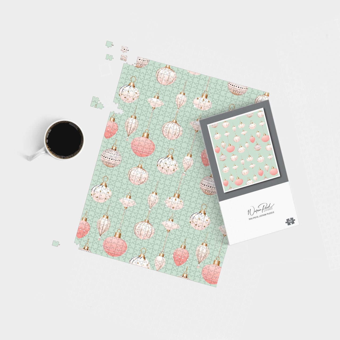 Christmas Decorations Pink And Green Jigsaw Puzzle