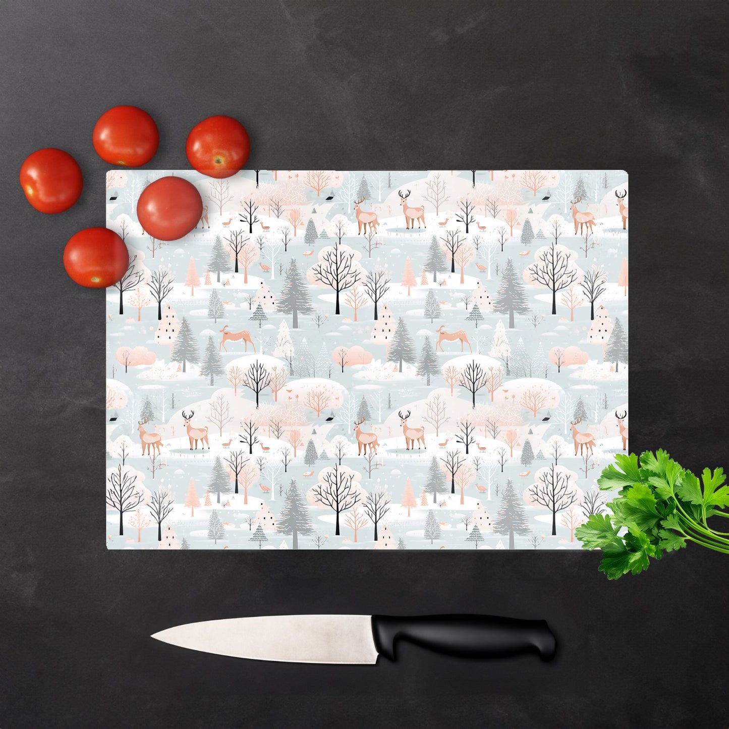 Whimsical Christmas Winter Wonderland Glass Chopping Board
