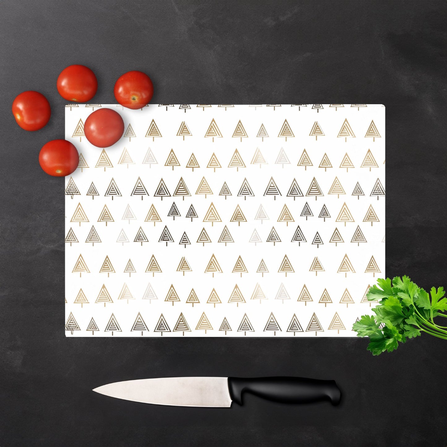 Geometric Christmas Tree Pattern Glass Chopping Board