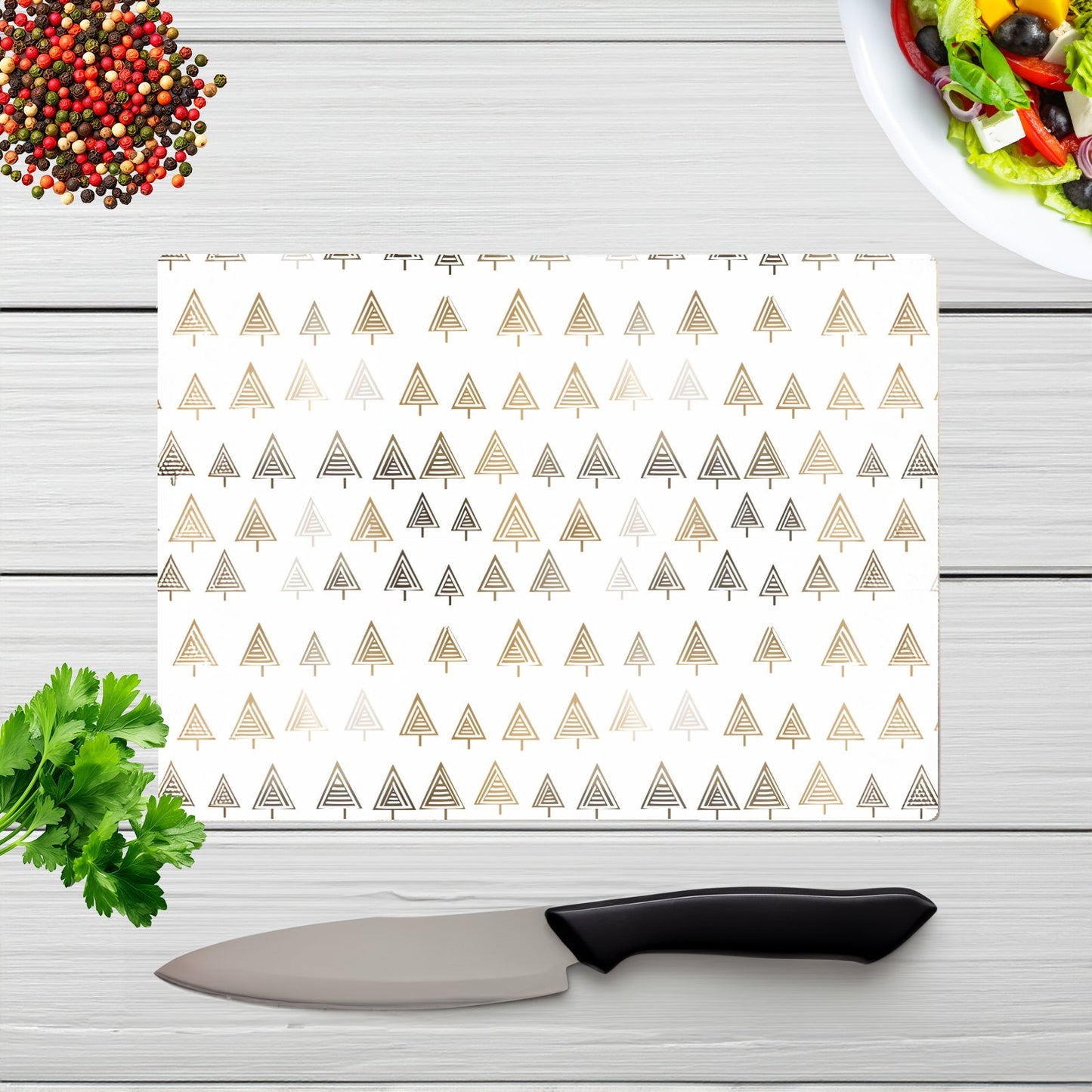 Geometric Christmas Tree Pattern Glass Chopping Board