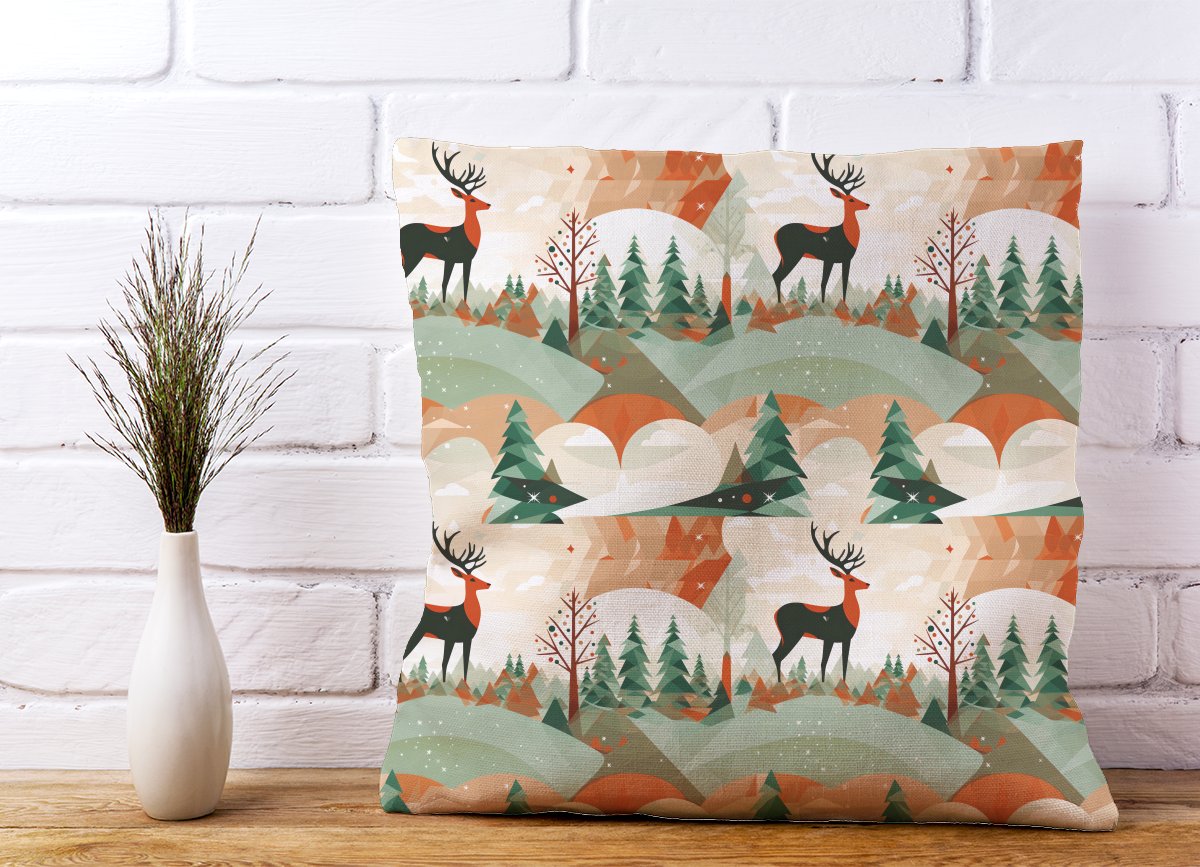 Reindeer On A Snowy Landscape Pattern Cushions