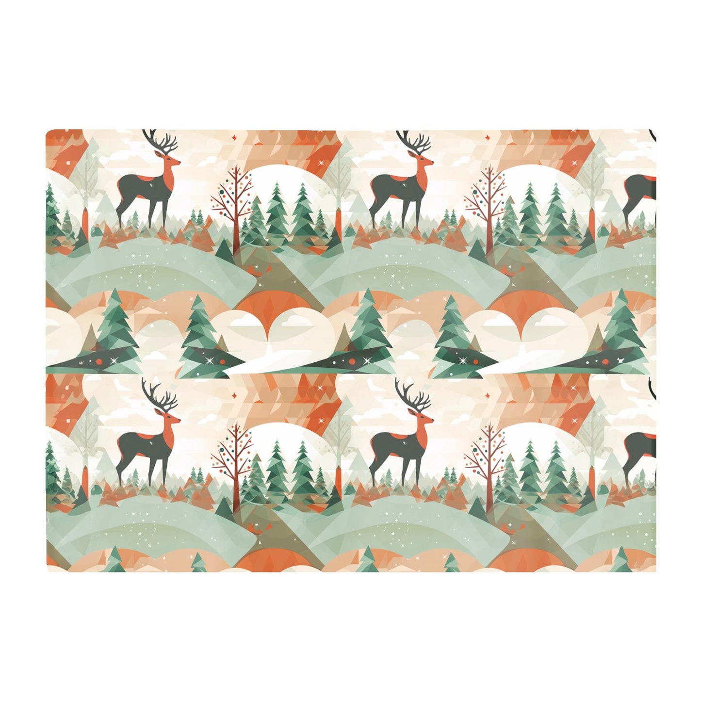 Reindeer On A Snowy Landscape Pattern Glass Chopping Board