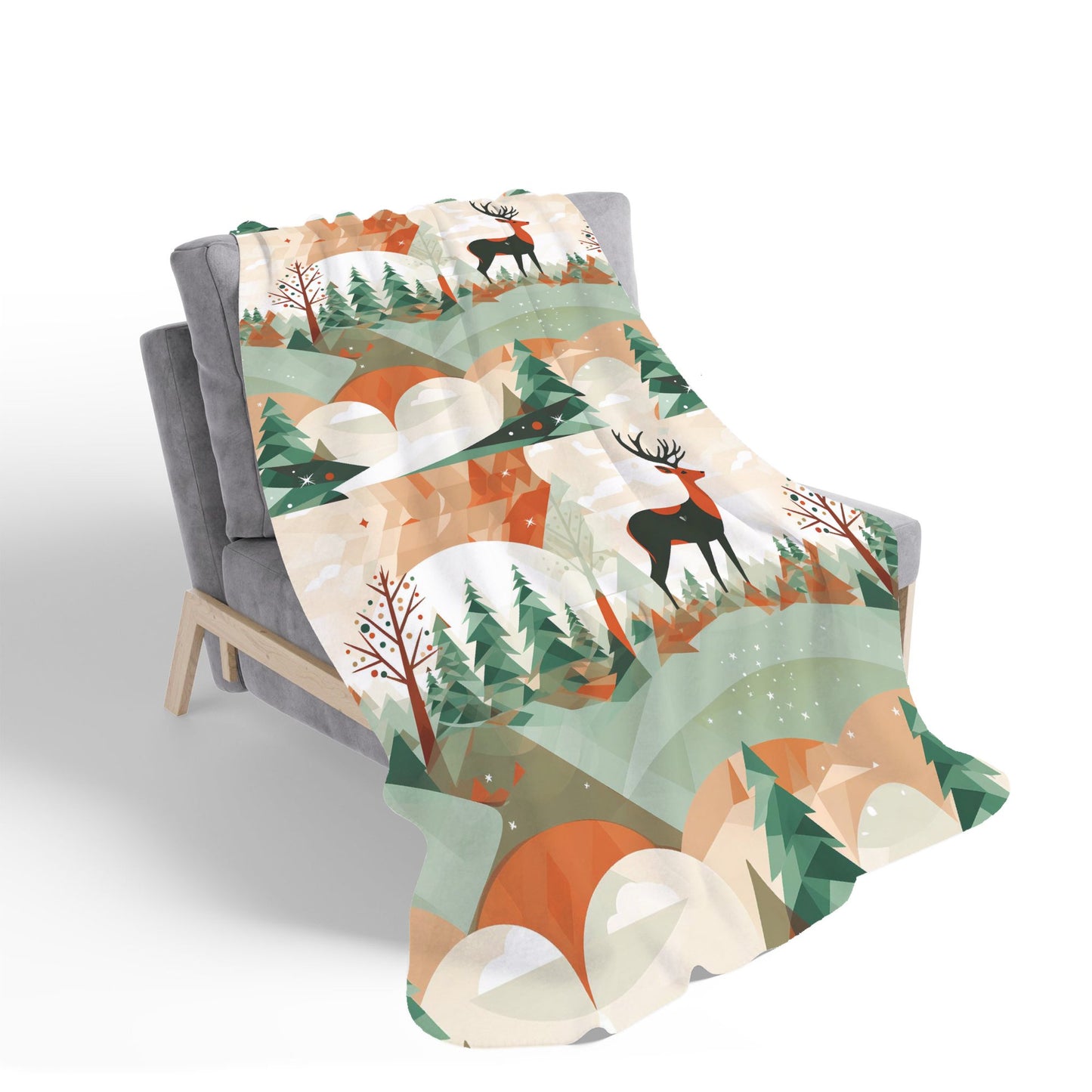Reindeer On A Snowy Landscape Pattern Sherpa Blanket