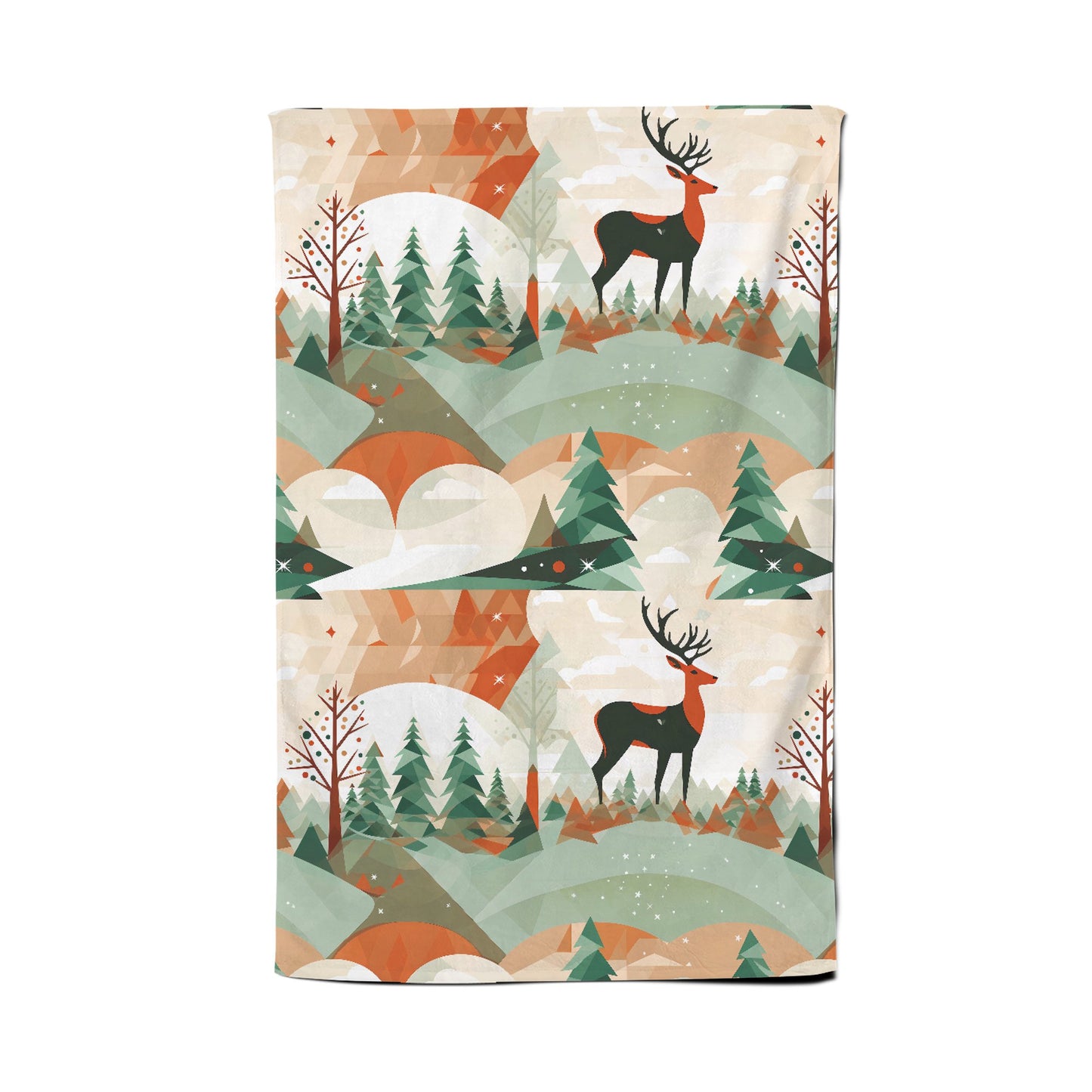 Reindeer On A Snowy Landscape Pattern Tea Towel