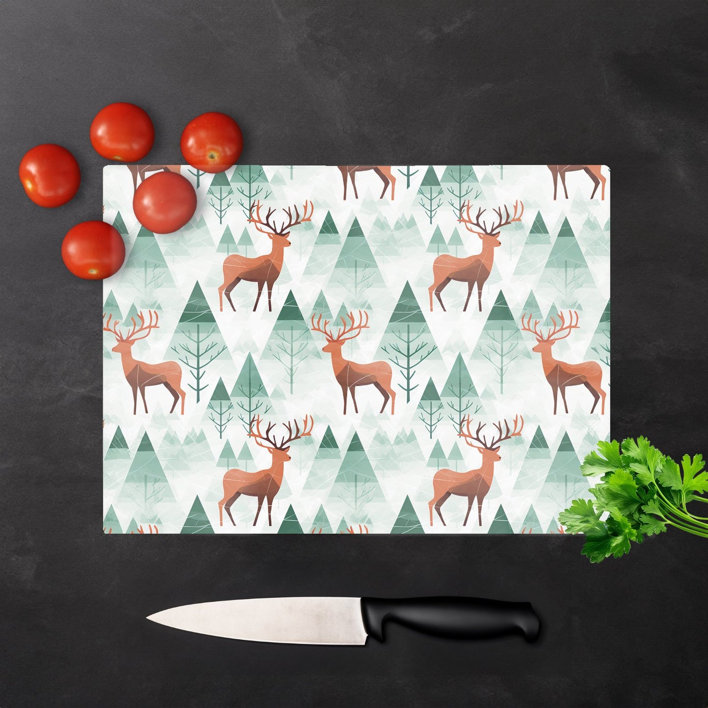 Reindeer On A Snowy Landscape Glass Chopping Board
