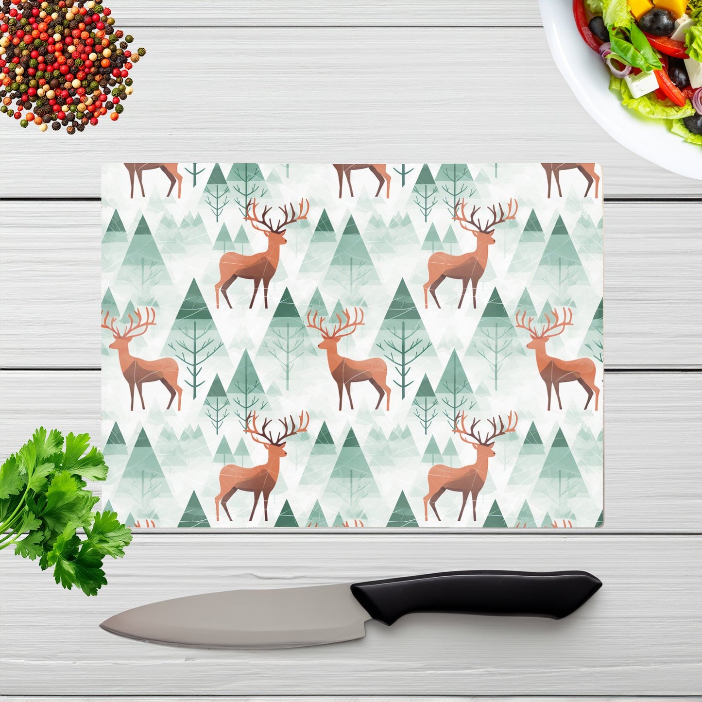 Reindeer On A Snowy Landscape Glass Chopping Board