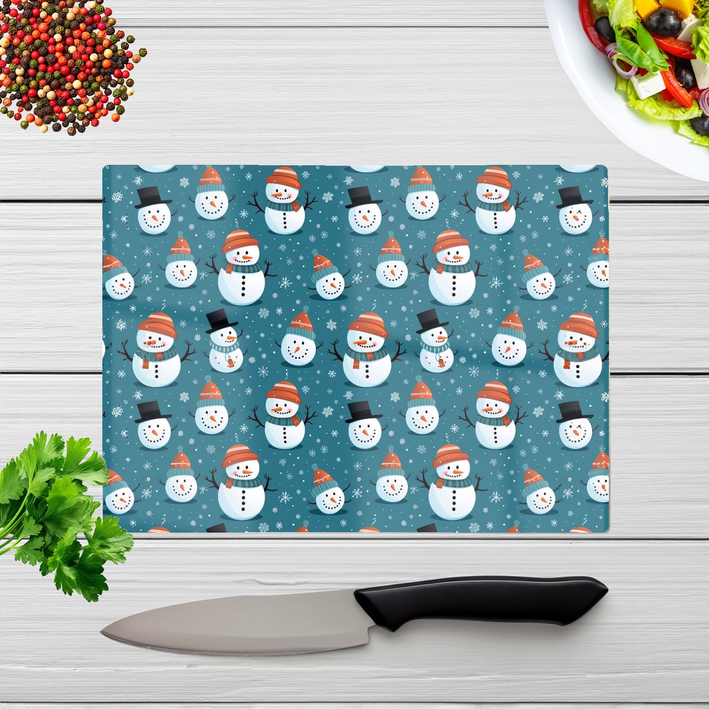 Jolly Christmas Snowmen Glass Chopping Board