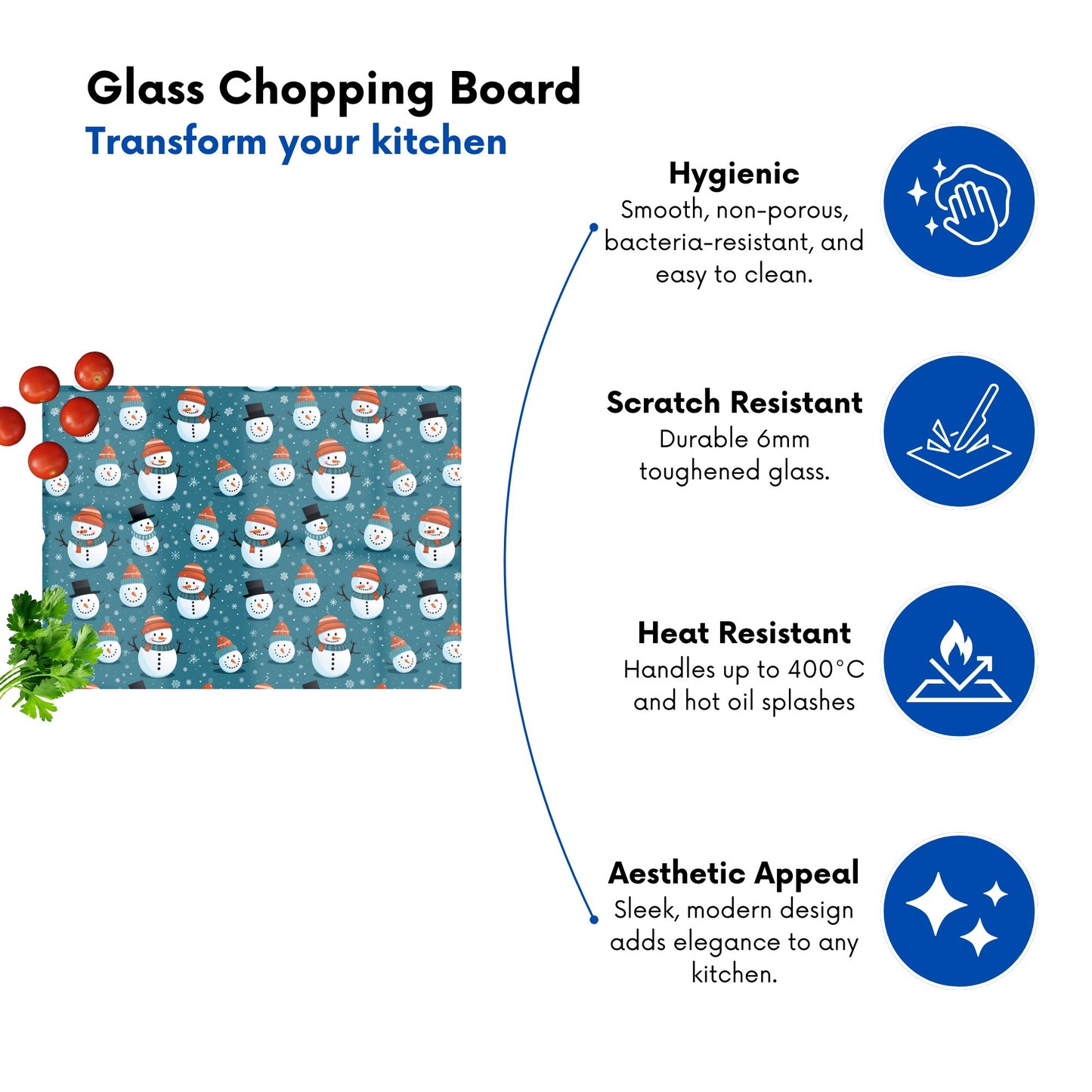 Jolly Christmas Snowmen Glass Chopping Board