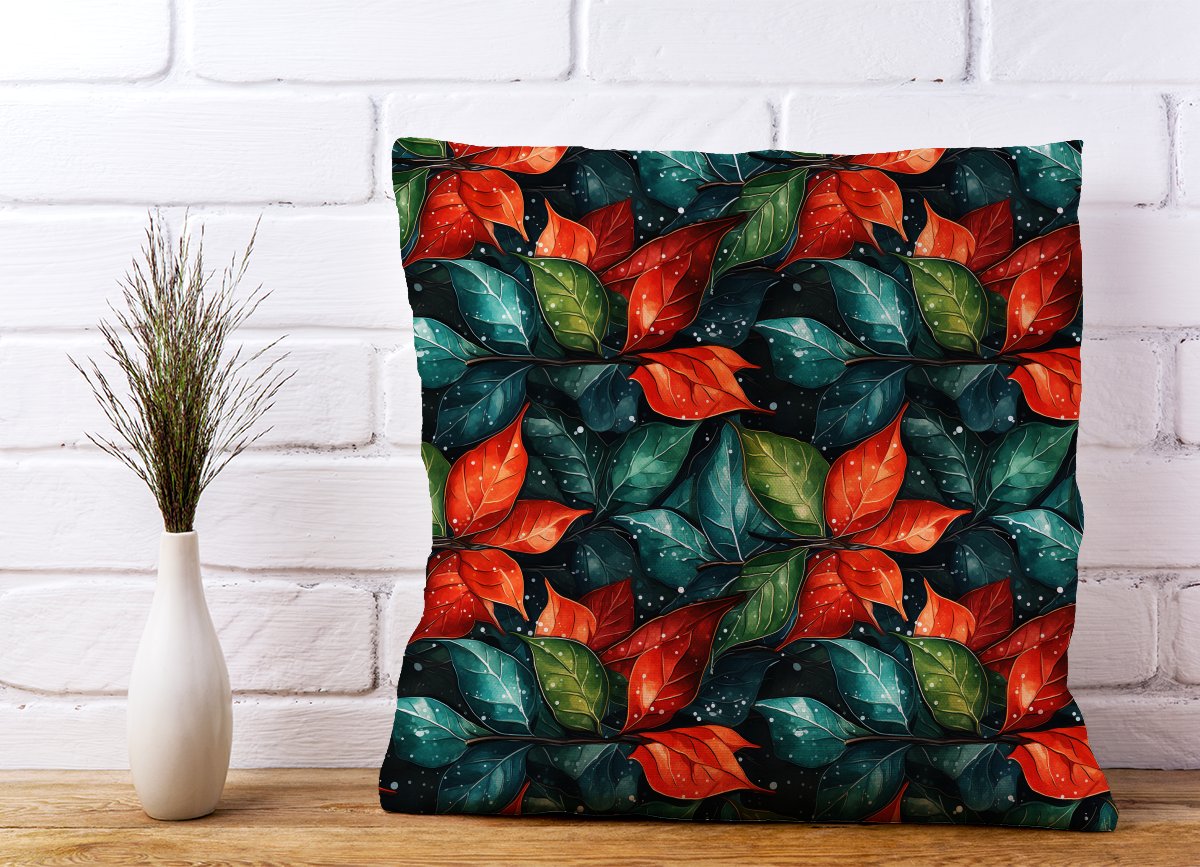 Christmas Watercolour Holly Leaf Cushions