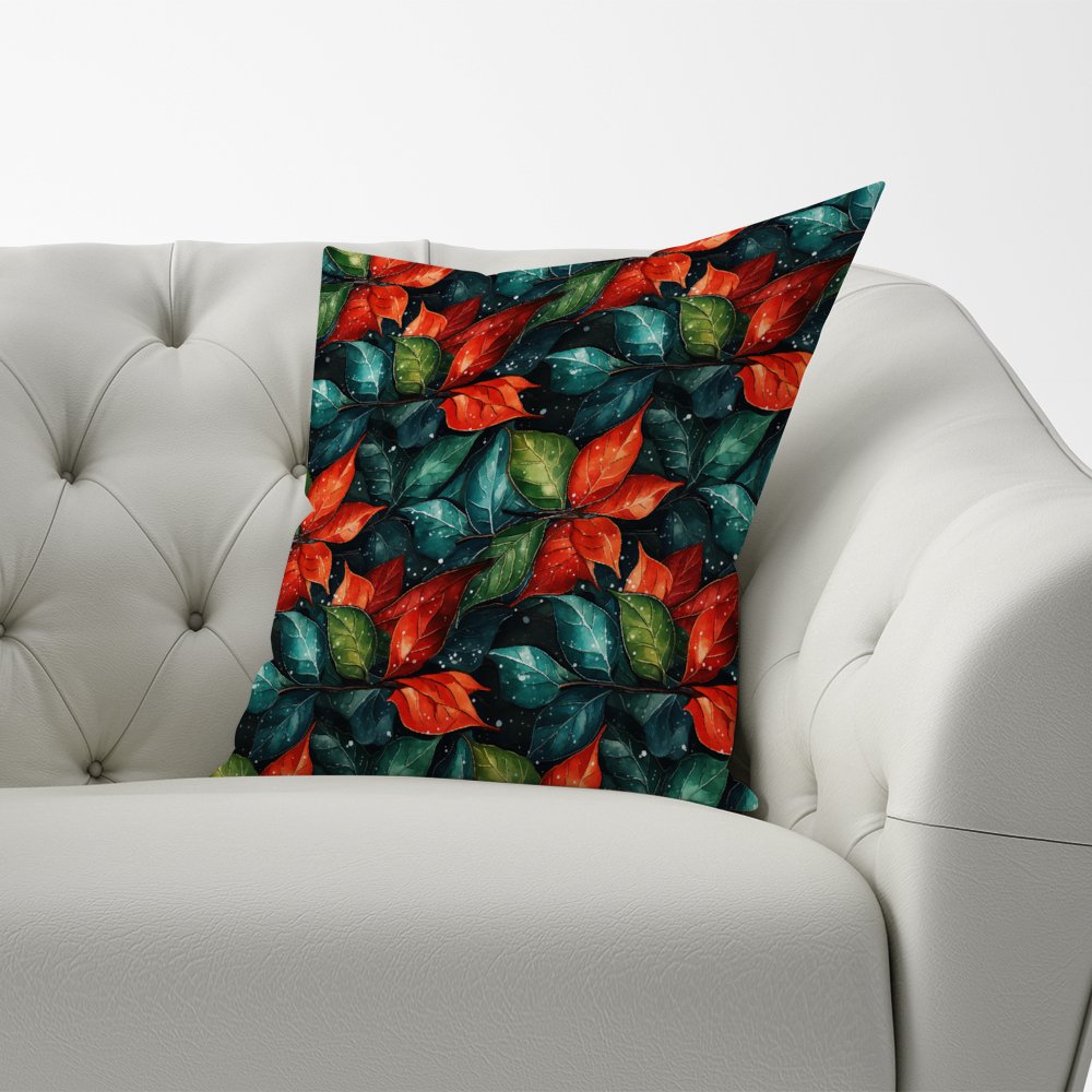 Christmas Watercolour Holly Leaf Cushions