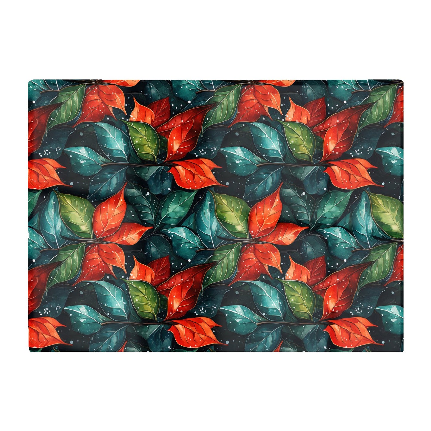 Christmas Watercolour Holly Leaf Glass Chopping Board