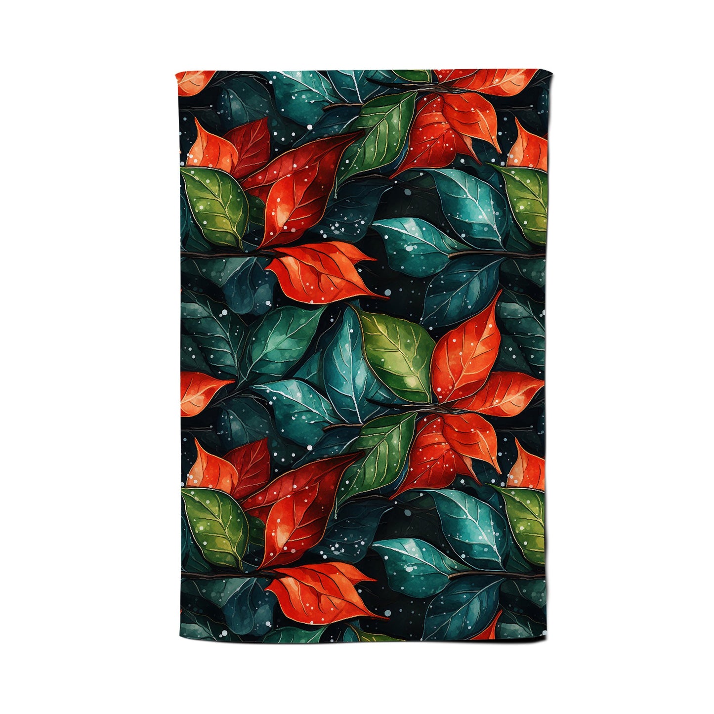 Christmas Watercolour Holly Leaf Tea Towel