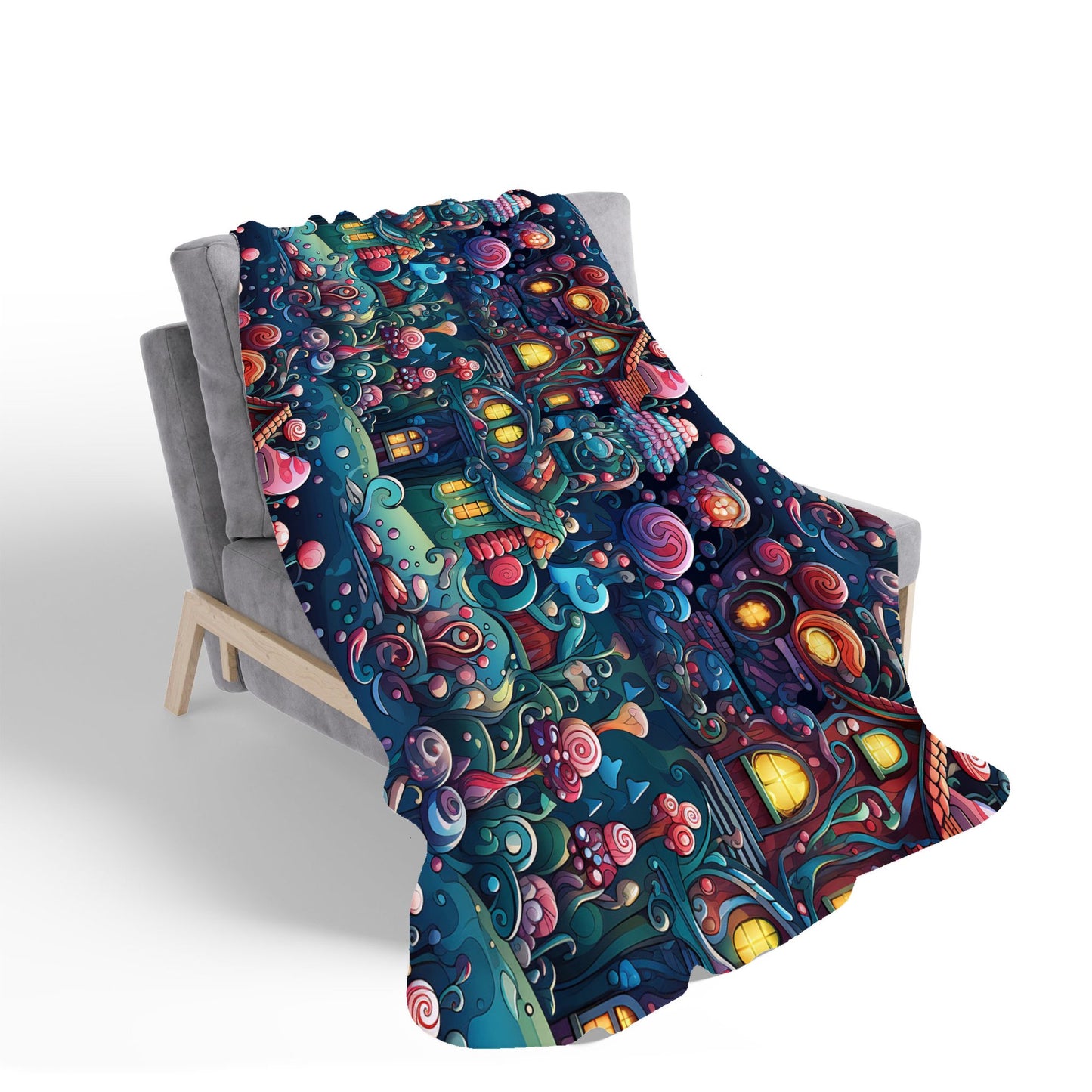 Whimsical Gingerbread House Pattern Sherpa Blanket