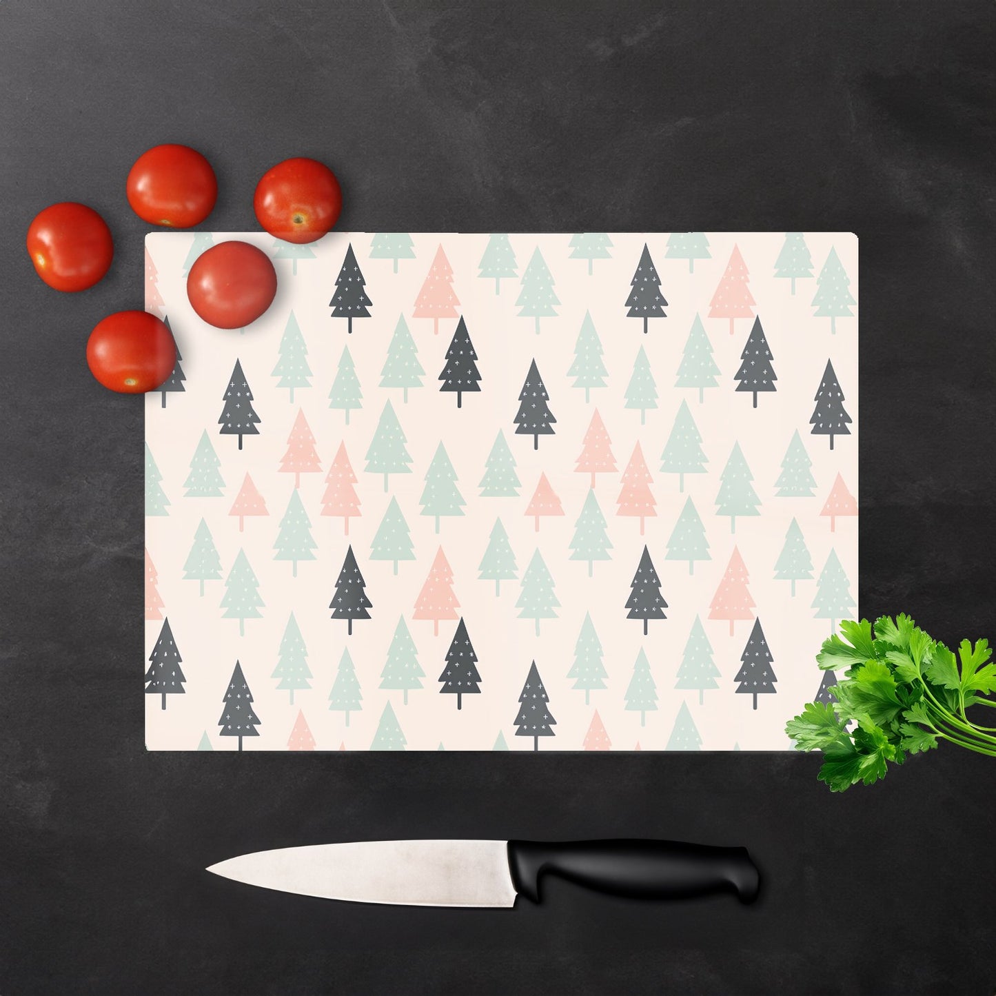 Christmas Tree Silhouette Pattern Glass Chopping Board