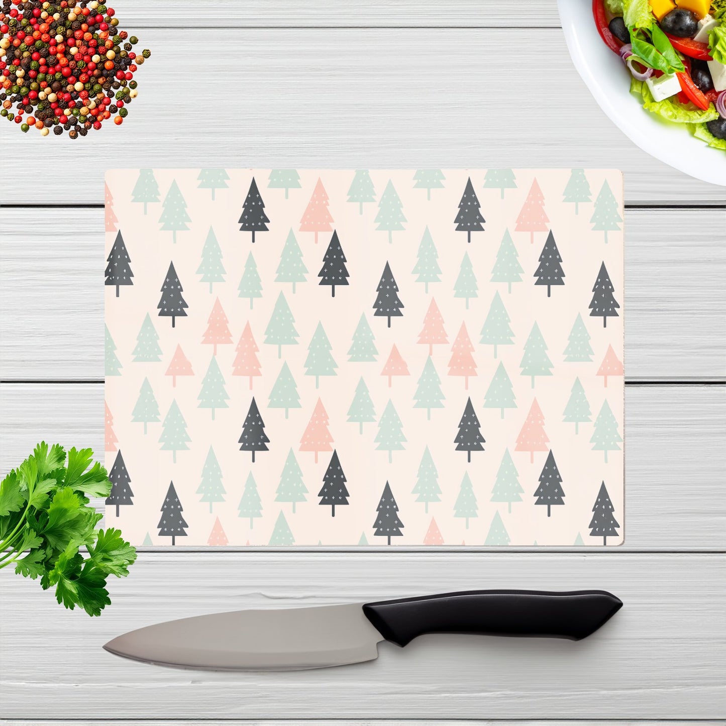 Christmas Tree Silhouette Pattern Glass Chopping Board