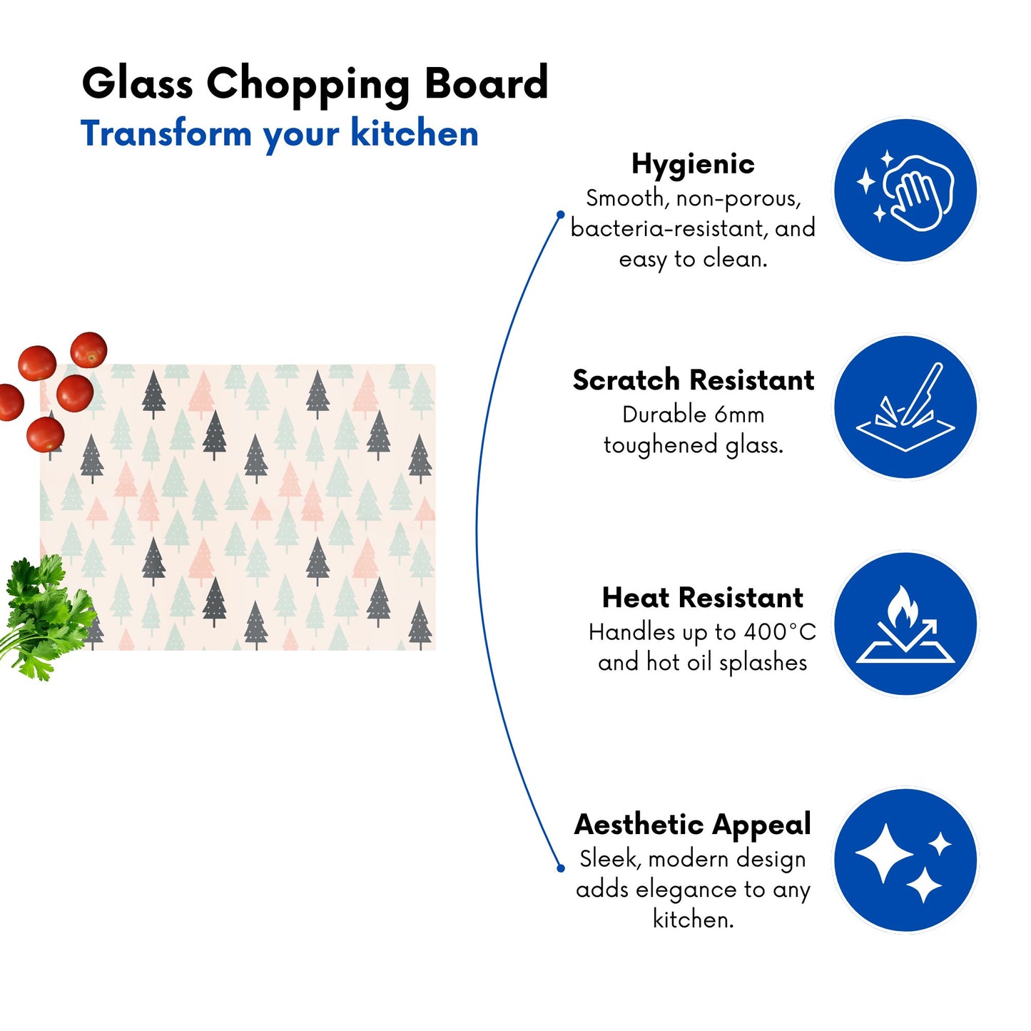 Christmas Tree Silhouette Pattern Glass Chopping Board