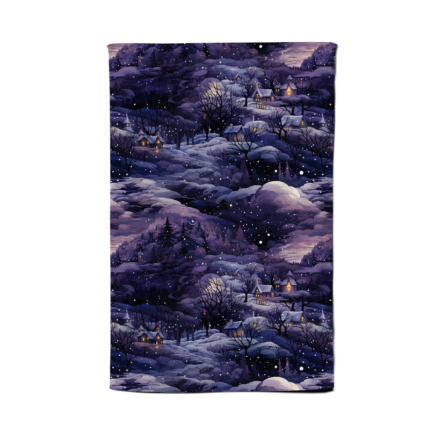 Snowy Christmas Village On A Starry Night Tea Towel