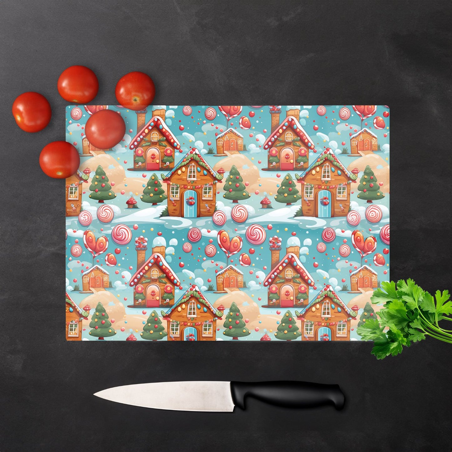 Christmas Gingerbread House Glass Chopping Board