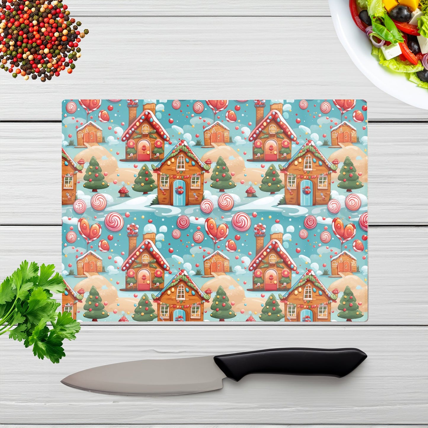 Christmas Gingerbread House Glass Chopping Board