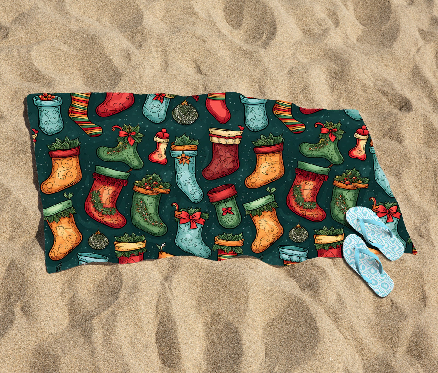 Christmas Stockings Beach Towel