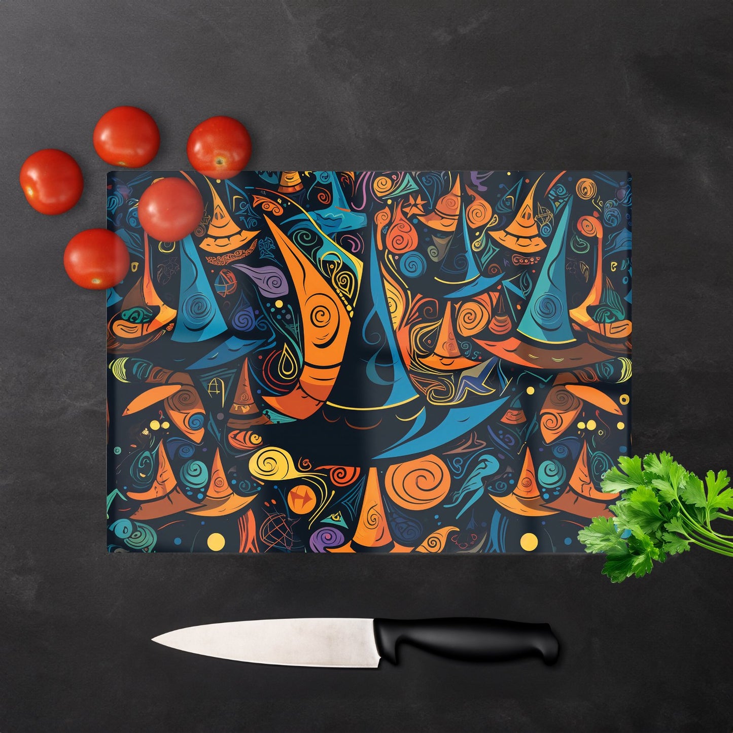 Imaginative Abstract Witches Hats Glass Chopping Board