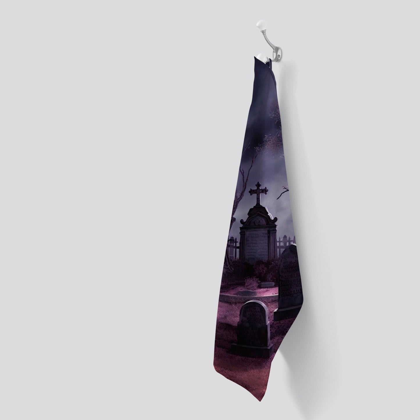 Witchs Moonlit Cemetery Design Tea Towel