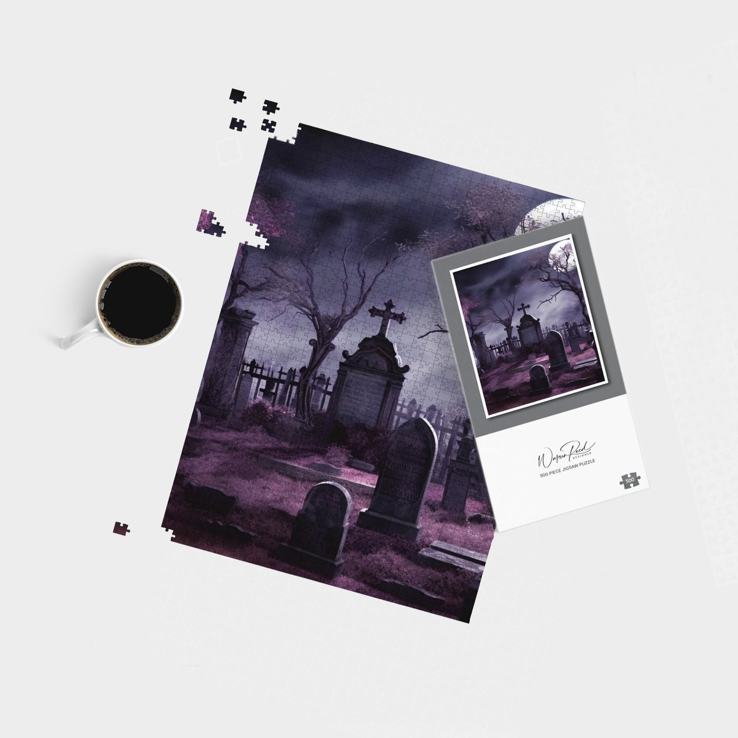 Witchs Moonlit Cemetery Design Jigsaw Puzzle