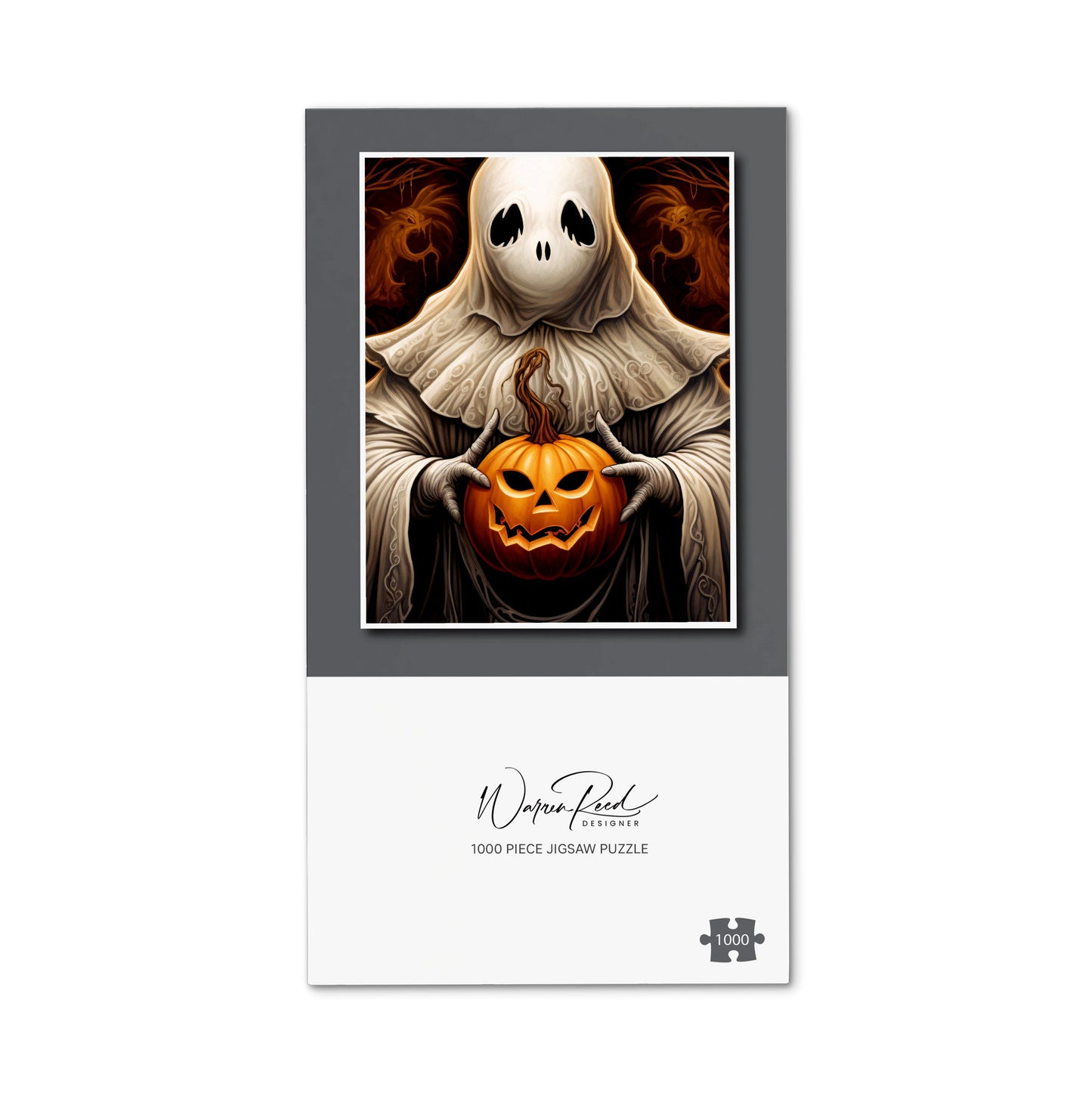 Spooky White Ghost Holding Pumpkin Jigsaw Puzzle