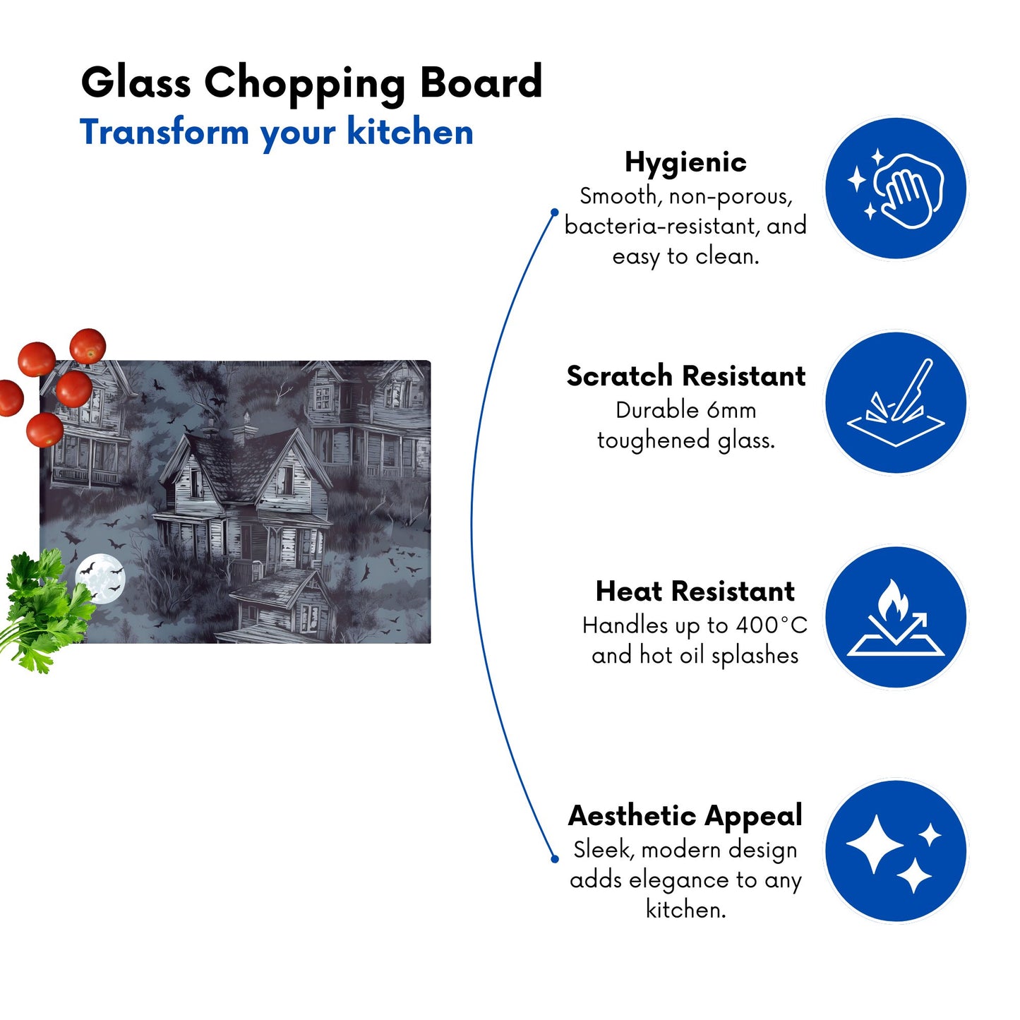 Spooky Shadowy Haunted House Glass Chopping Board