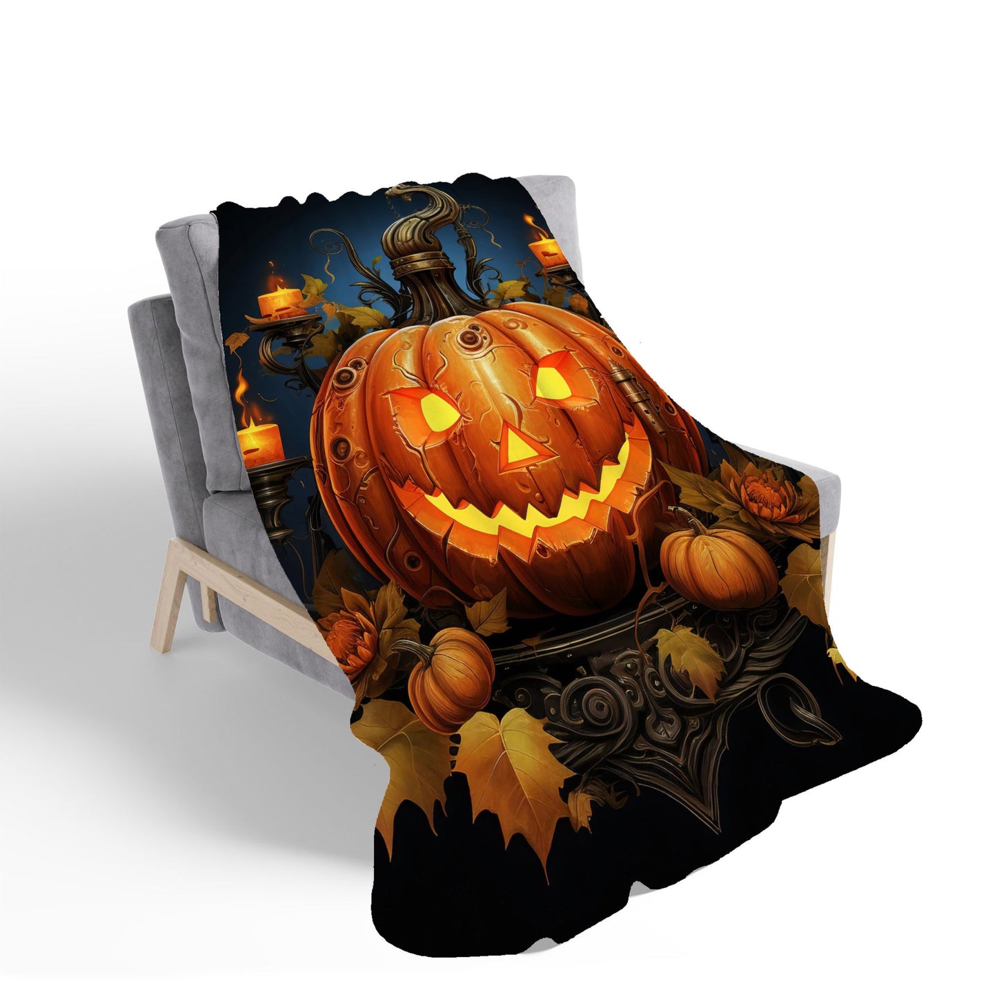Spooy Pumpkin And Small Candles Sherpa Blanket