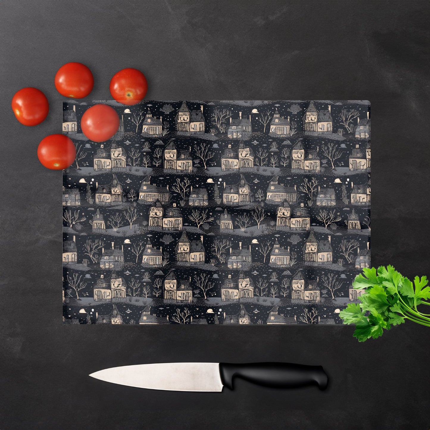 Spooky Haunted Houses Glass Chopping Board