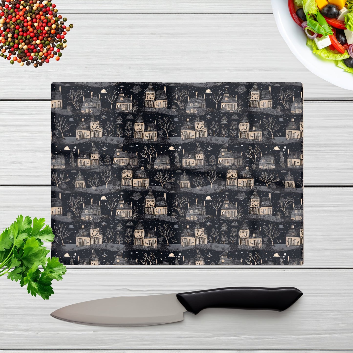 Spooky Haunted Houses Glass Chopping Board