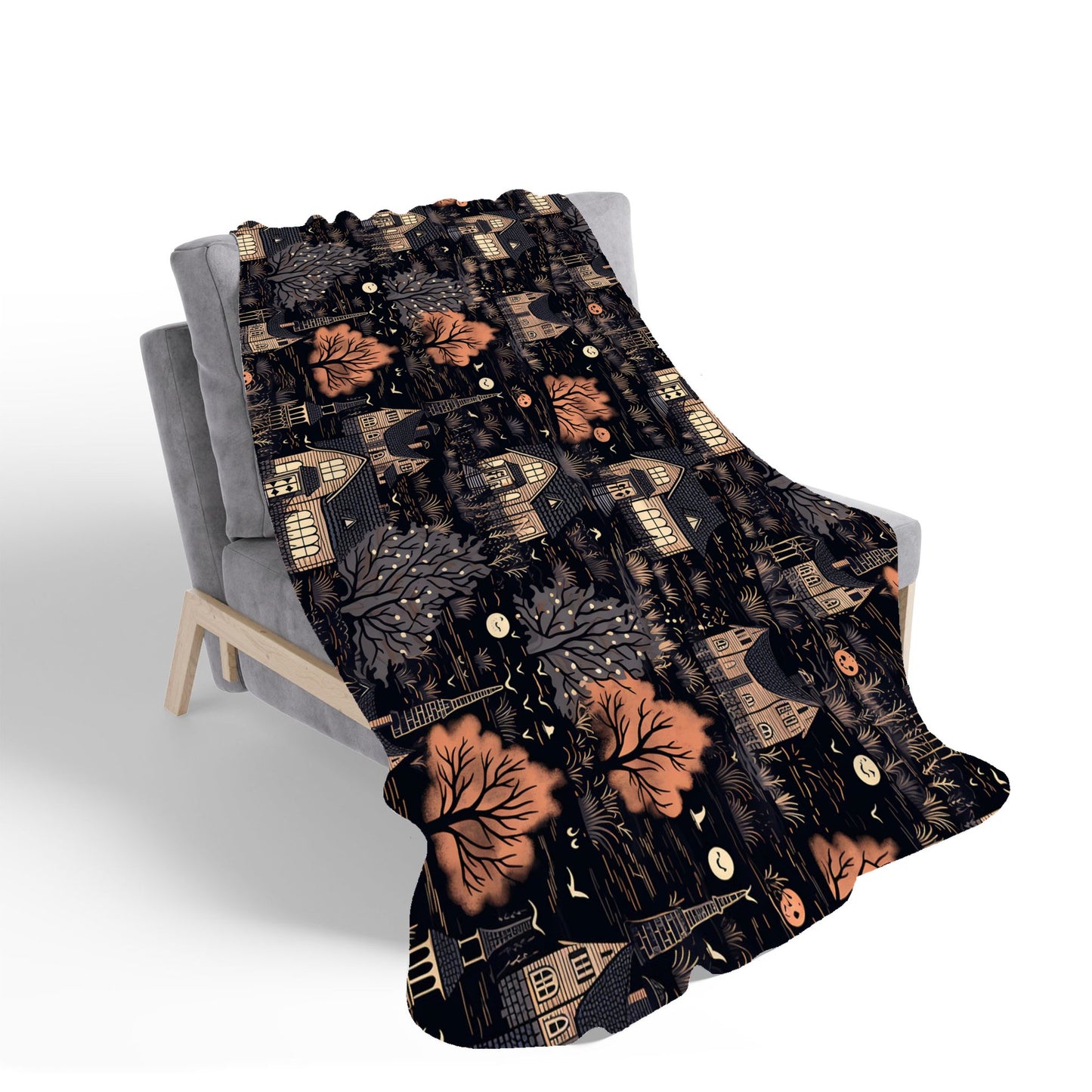 Spooky Haunted Houses Pattern Sherpa Blanket