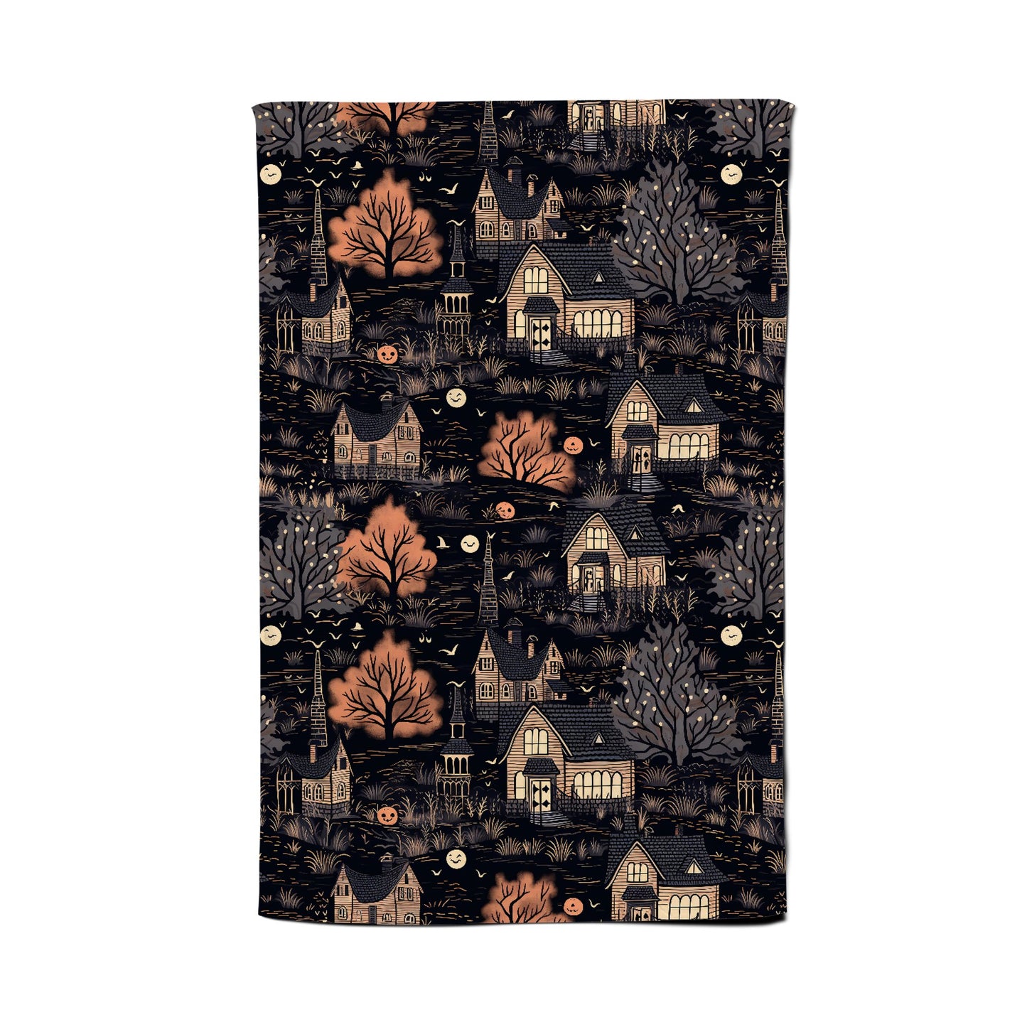 Spooky Haunted Houses Pattern Tea Towel