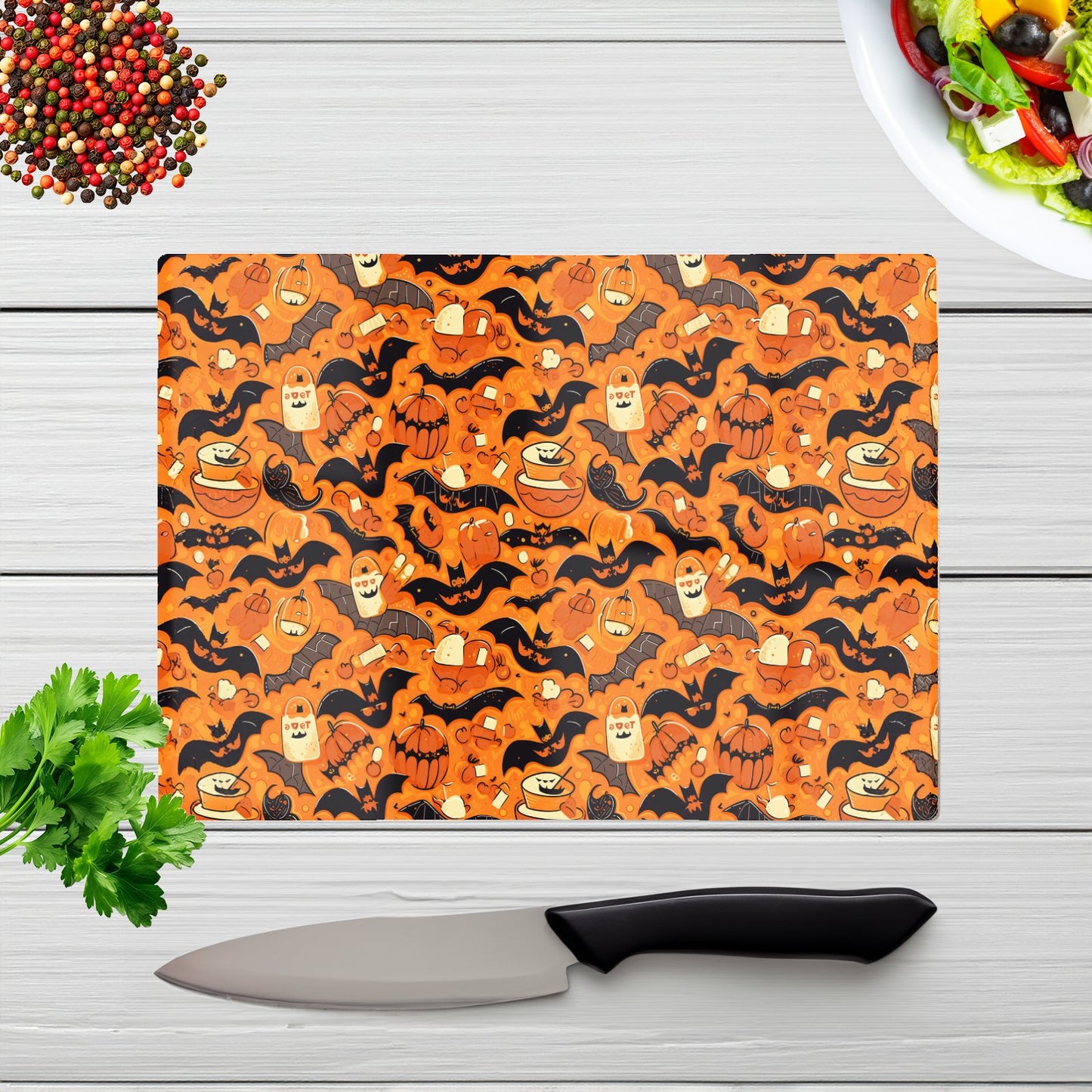 Candy Filled Treat Bags And Bats Glass Chopping Board