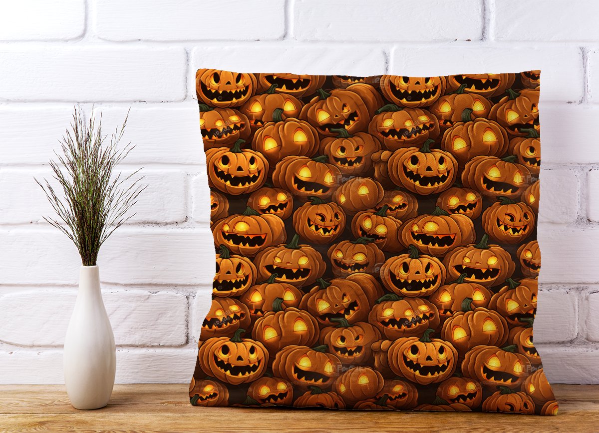 Grinning Lanterns Pumpkins With Glowing Eyes Cushions