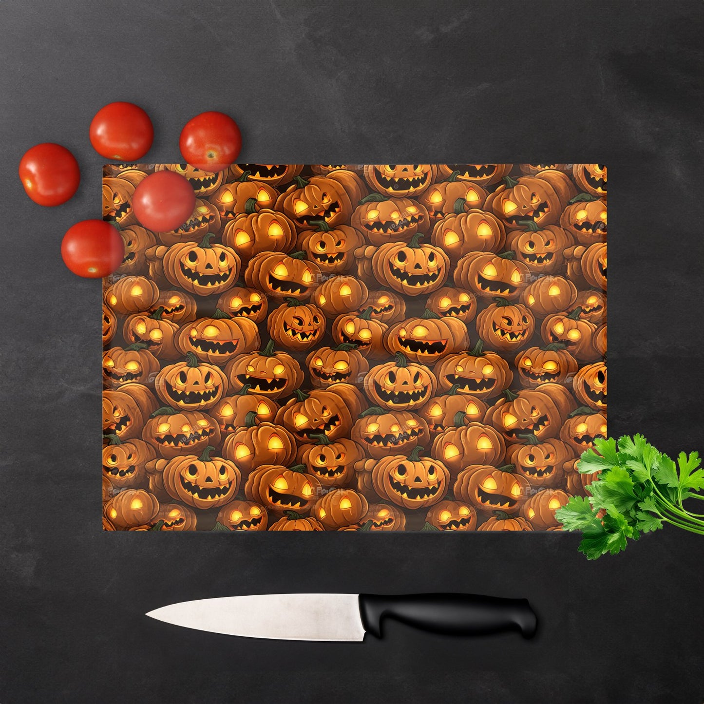 Grinning Lanterns Pumpkins Glass Chopping Board