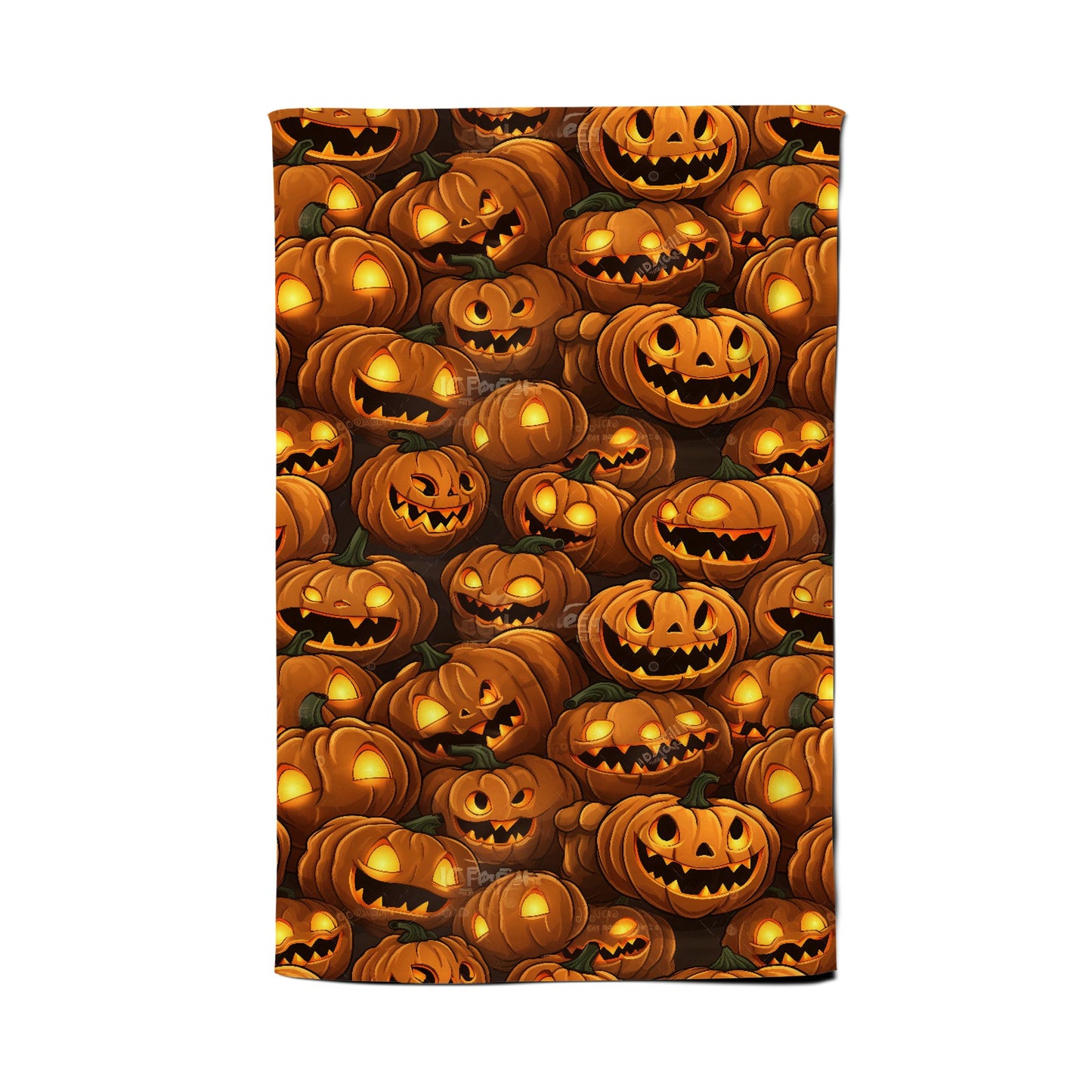 Grinning Lanterns Pumpkins With Glowing Eyes Tea Towel