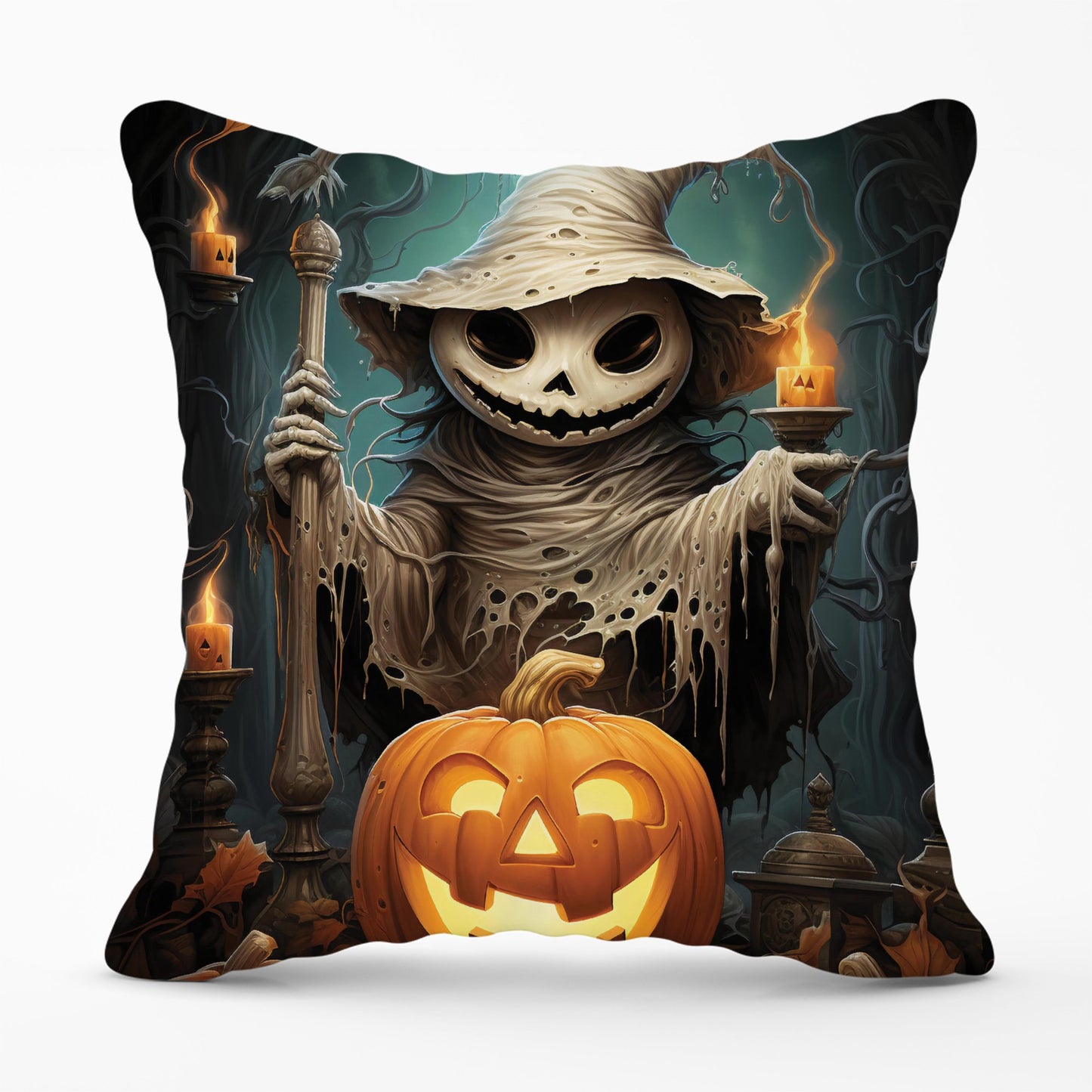 Creepy Ghost With Pumpkins Cushions