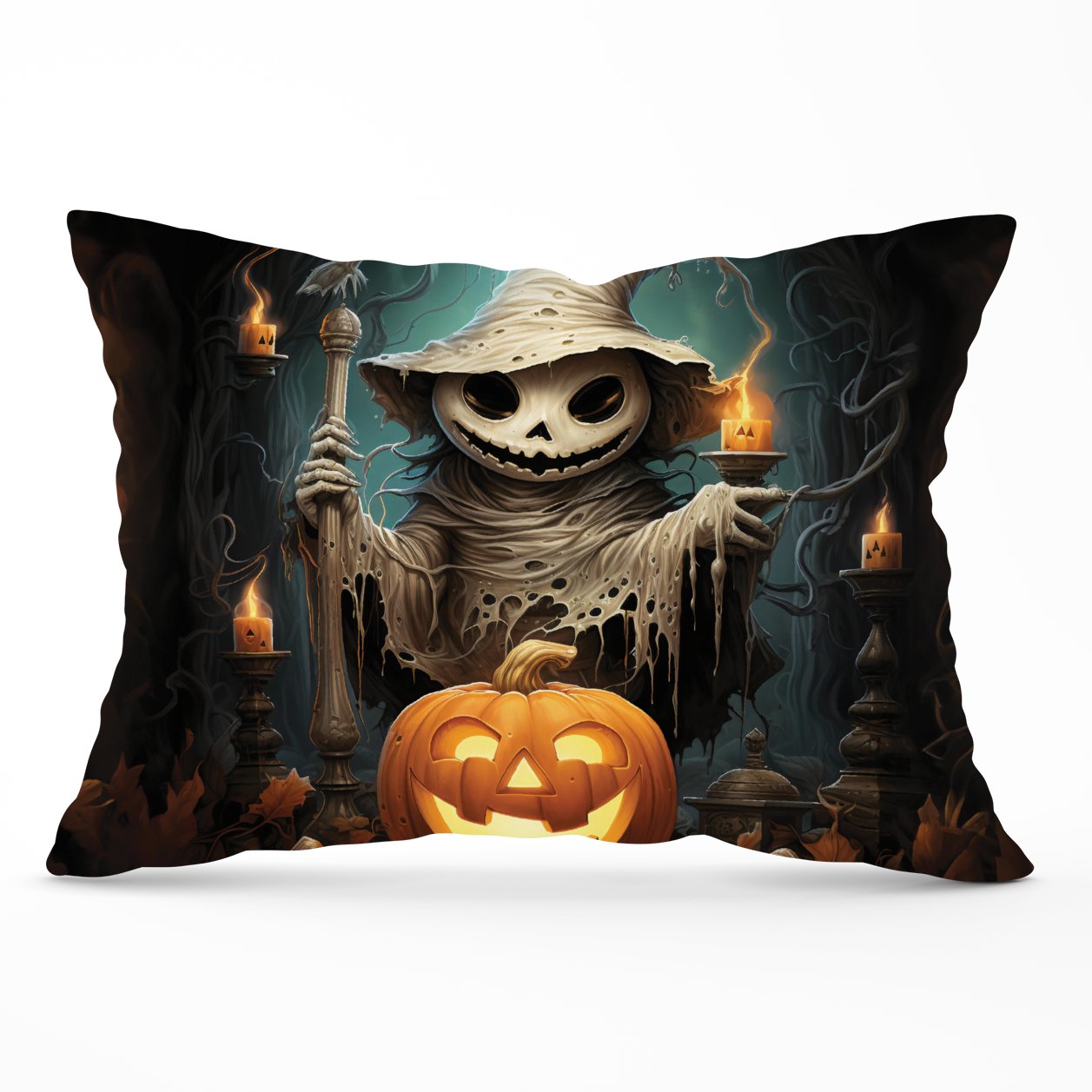 Creepy Ghost With Pumpkins Cushions