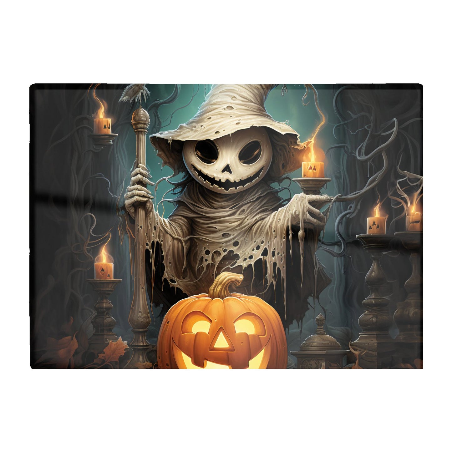 Creepy Ghost With Pumpkins Glass Chopping Board
