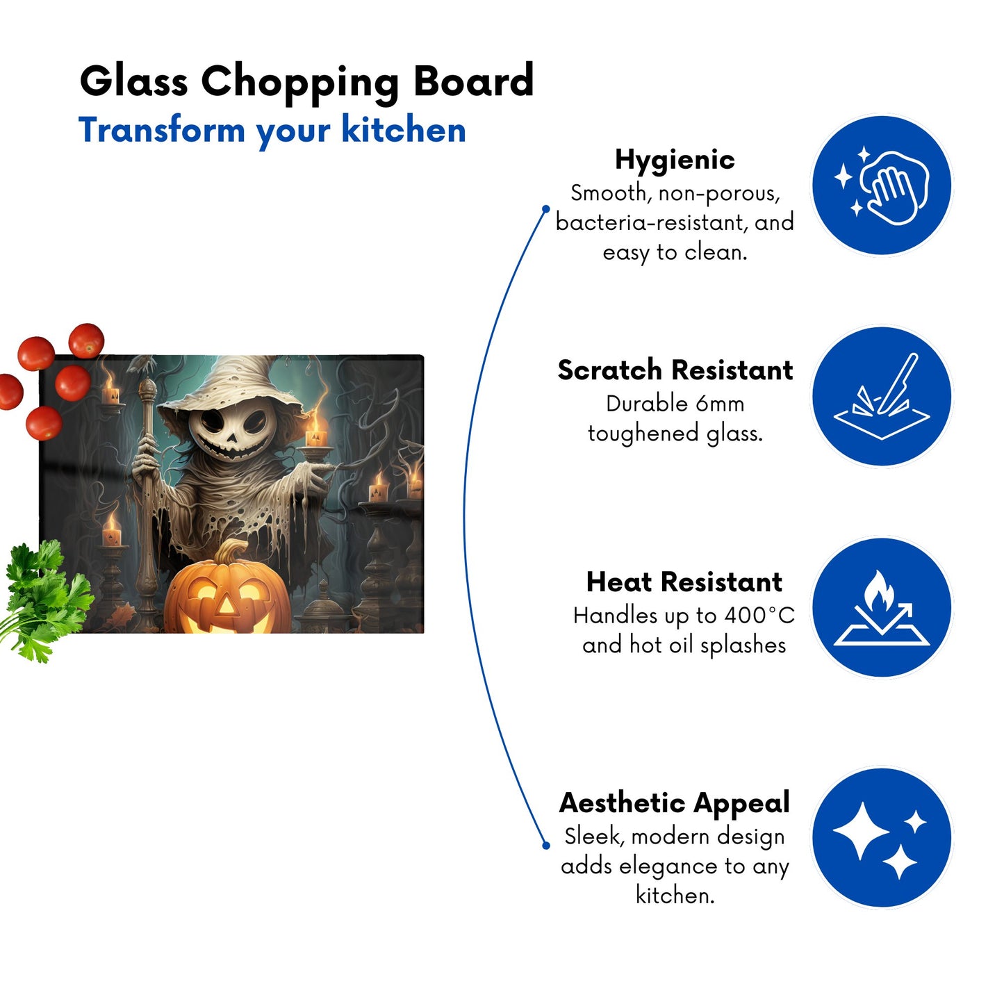Creepy Ghost With Pumpkins Glass Chopping Board
