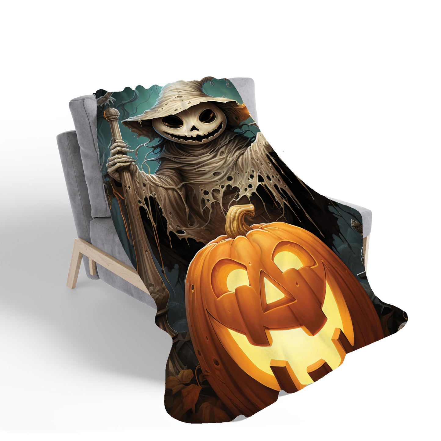 Creepy Ghost With Pumpkins Sherpa Blanket