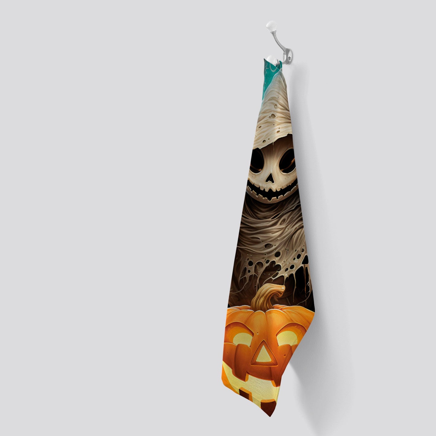 Creepy Ghost With Pumpkins Tea Towel