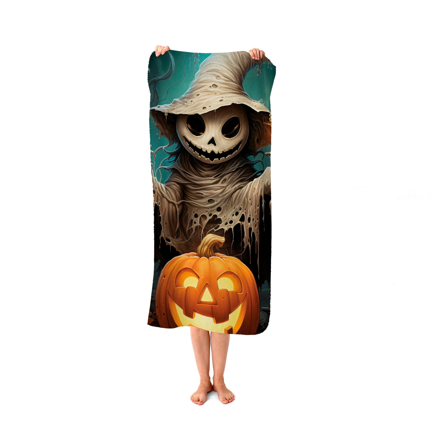 Creepy Ghost With Pumpkins Beach Towel