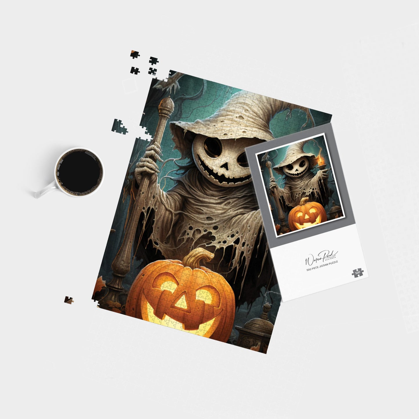 Creepy Ghost With Pumpkins Jigsaw Puzzle