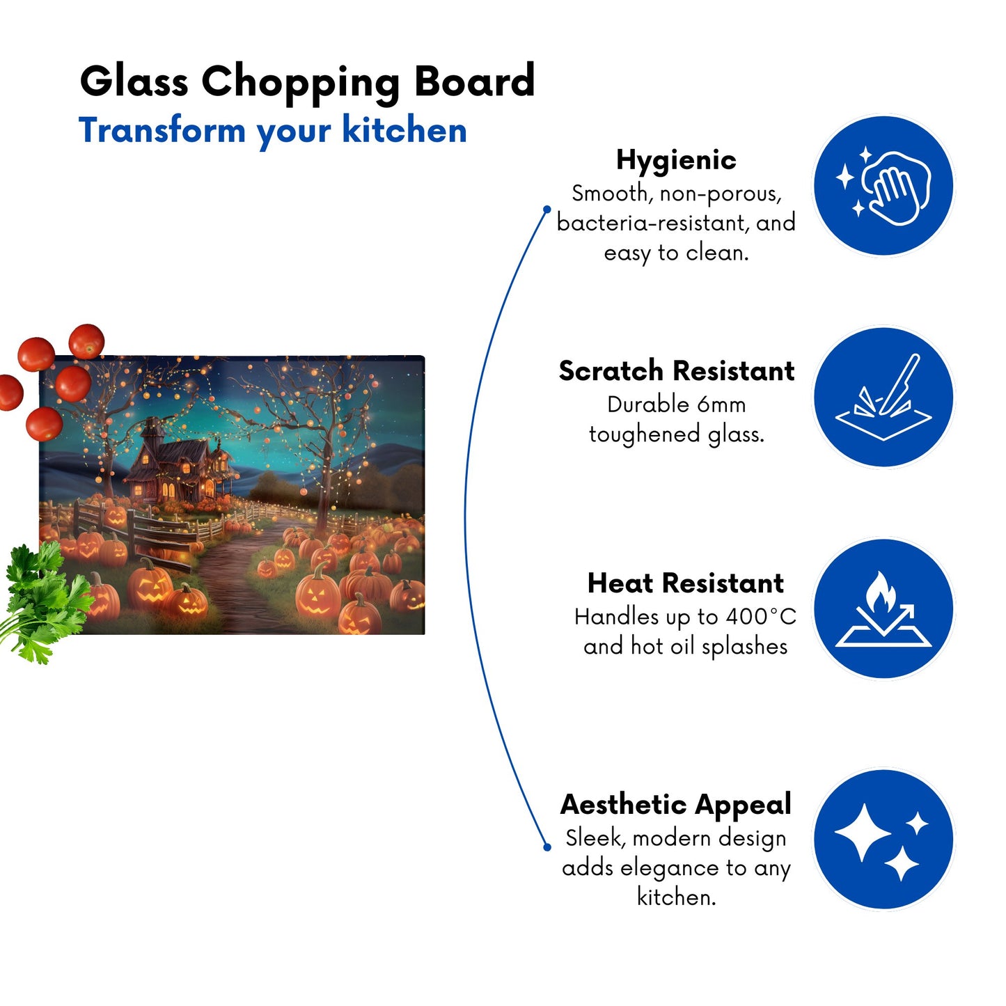 Enchanted Hallowen Pumpkin Patch Glass Chopping Board
